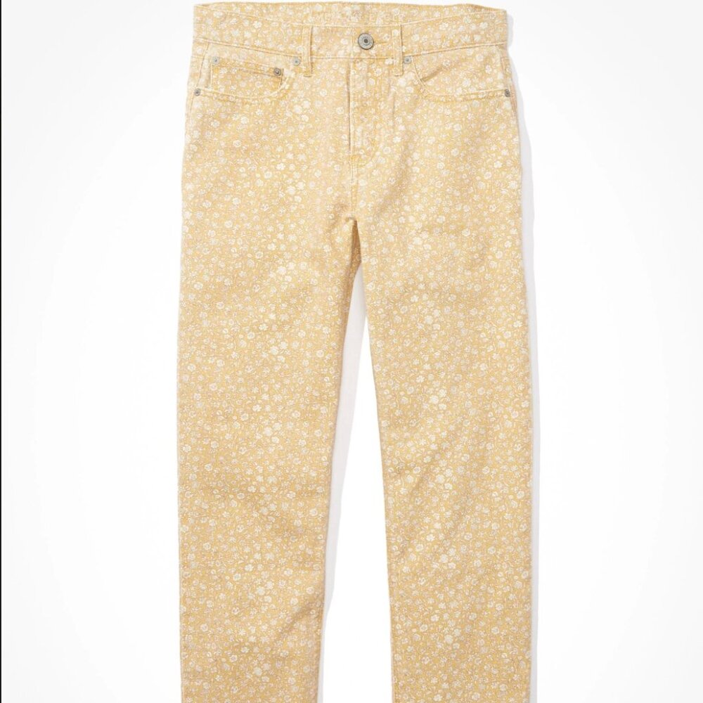 NWT American Eagle  Straight Leg Yellow Floral Print Jeans Size 12